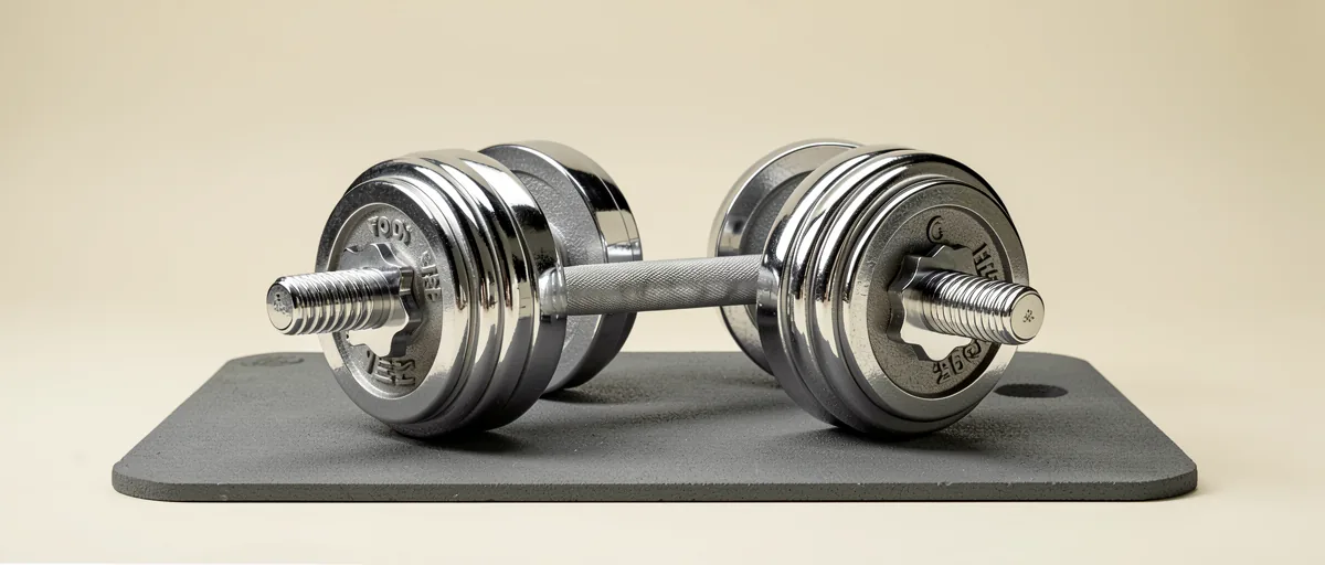 A pair of chrome adjustable dumbbells resting on a grey rubber gym mat — illustration for Best Adjustable Dumbbells Reddit Reviews in 2026