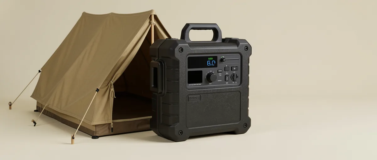 A rugged portable power station beside a canvas camping tent — illustration for Best Portable Power Station for Camping in 2026