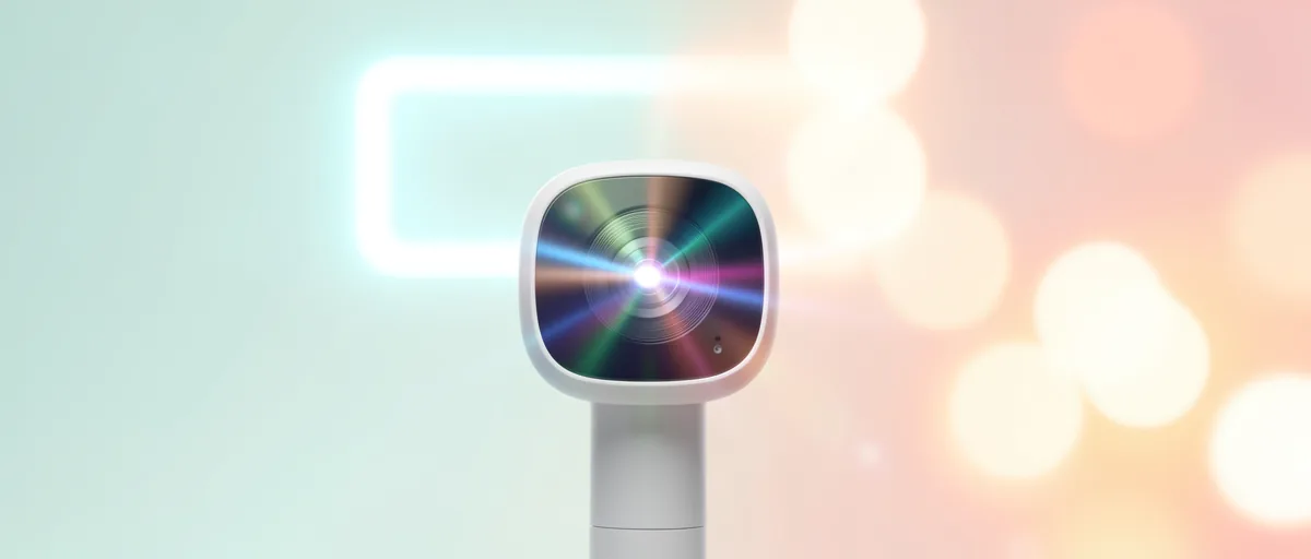A sleek webcam with a glowing lens and soft light rays — illustration for Best Video Call Service in Pakistan in 2026