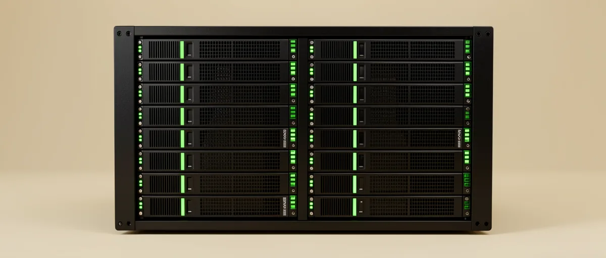 A sturdy black server rack with blinking green status lights — illustration for Best Web Hosting for Small Business in 2026