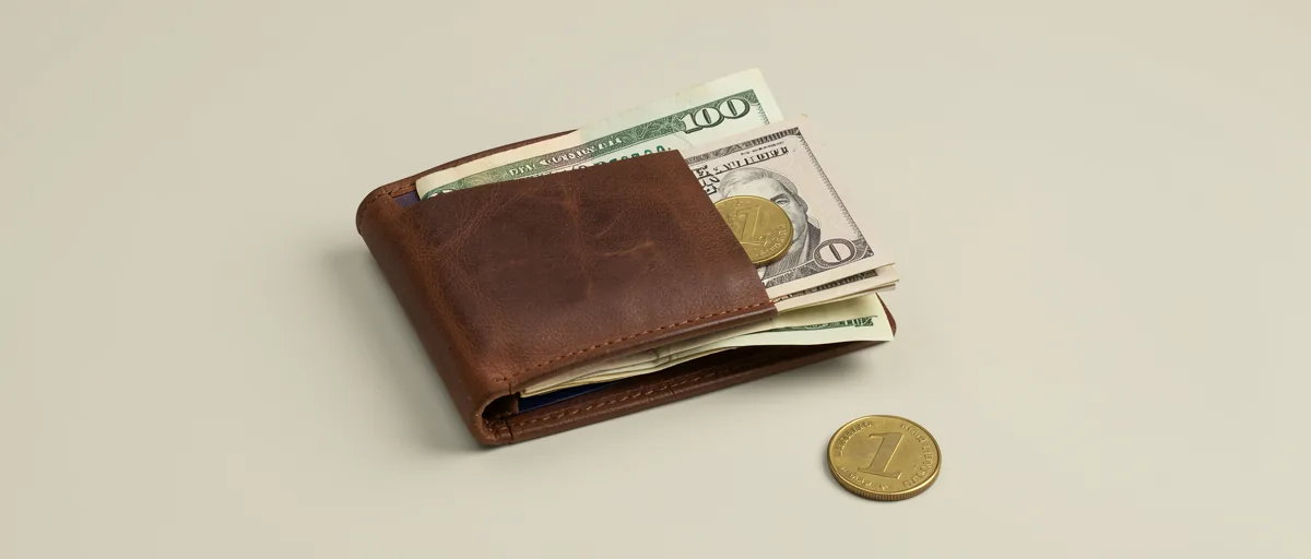A leather wallet filled with coins and banknotes beside a small brass coin — illustration for Best Wise Alternatives in 2026: Top Rated Tools for Smart Money Transfers