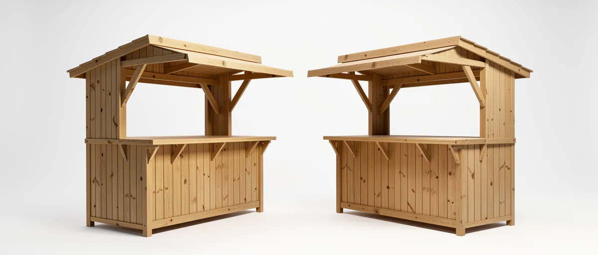 Two wooden market stalls facing each other on a clean white background — illustration for Shopify vs Etsy: Best Platform Comparison for 2026